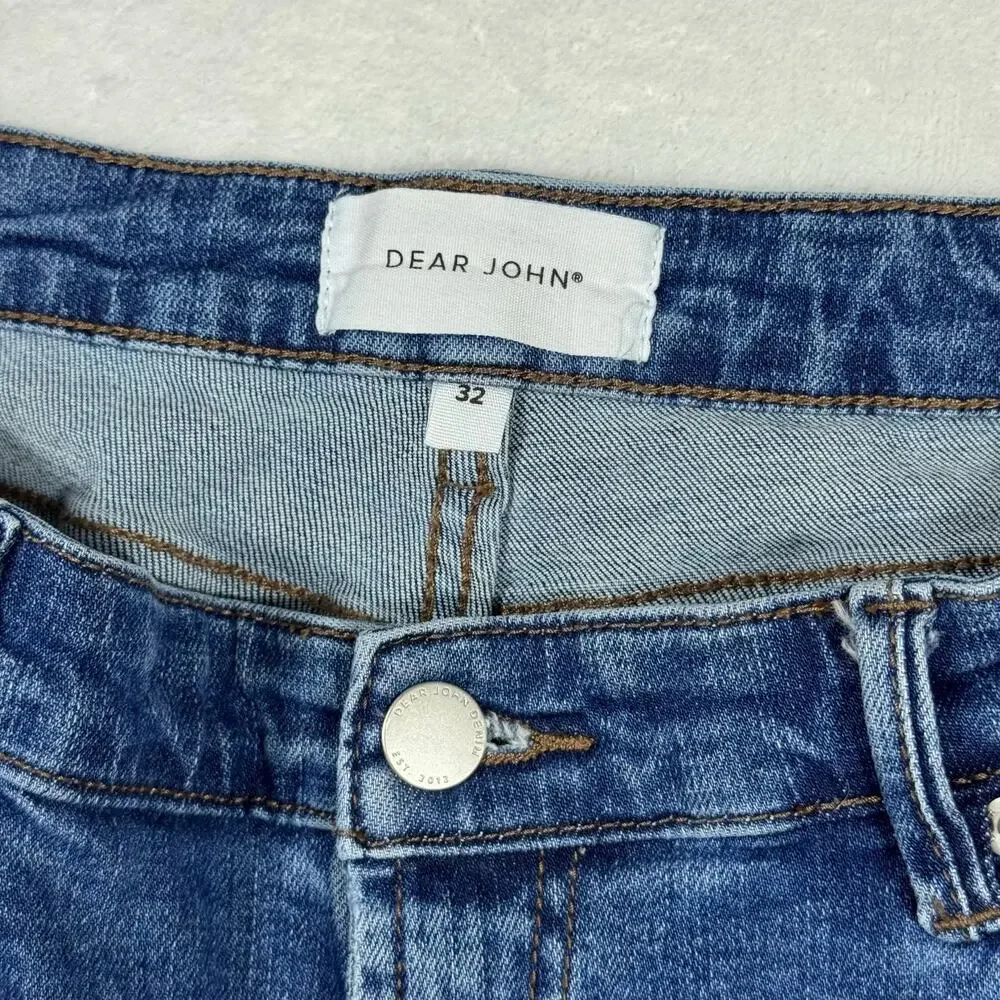 Dear John Denim Women's 32 Blue Wash Straight Leg Raw Hem Stretch - Picture 5 of 10